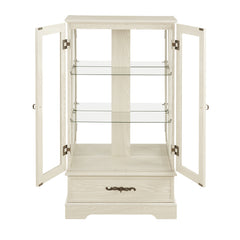 Light colored glass cabinet Curio display cabinet with adjustable glass frame, 2 doors and 1 drawer, including white light bulbs