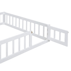Wooden Full Size Children's Bed with Detachable Headboard and Integrated Clothes Drying Rack, White