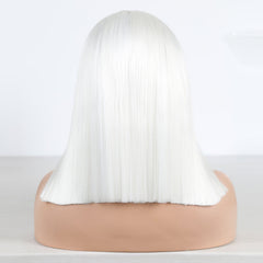 White Color Synthetic Hair Lace Part Wigs with Baby Hair Straight Hair Short BoB T Lace Wigs