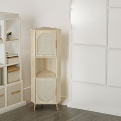 Corner cabinet ,Rattan door,Freestanding Corner Tables For Small Spaces, Corner Shelf Stand For Living Room, Kitchen, Bathroom