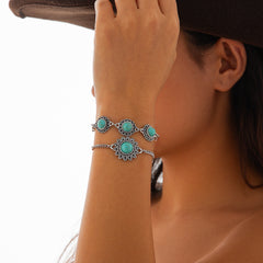 Ethnic style retro alloy turquoise bracelet Bohemian artistic bracelet set for women