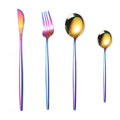Portuguese Stainless Steel Knife Fork Spoon Golden Steak Knife Fork Set Four-Piece Tableware Set