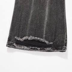 Washed Distressed Wide-Leg Jeans Men's European and American Punk INS Personalized Loose Hole Frayed Flare Pants