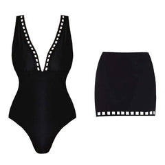 V-neck hollow sexy one-piece swimsuit women's set