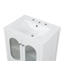 24" Bathroom Vanity with Sink, Bathroom Vanity Cabinet with One Drawer and Doors, Adjustable Shelf, Solid Wood and MDF, White