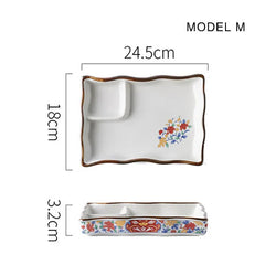 Dumpling plate sushi plate round square plate with soy sauce and vinegar partitioned snack plate ceramic plate for home use
