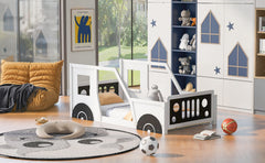 Twin Size Classic Car-Shaped Platform Bed with Wheels White