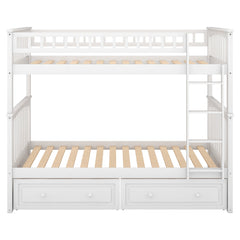 Twin over Twin Bunk Bed with Drawers  Convertible Beds  White
