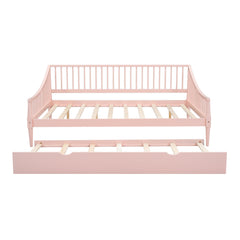 Full Size Daybed with Trundle and Support Legs  Pink