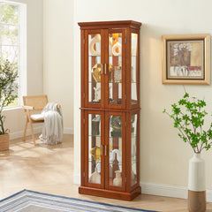 Lighting Curio Diapali cabinet with adjustable shelves, mirror back panel, tempered glass door (without light bulb), walnut wood