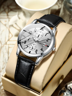 New Men's Watch Student Men's Night Light Waterproof Sports Leather Strap Black Quartz Watch