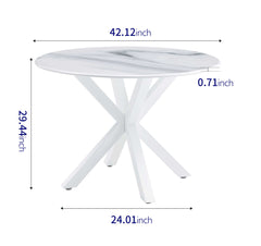 42.1 "White dining table for 4-6 people medieval dining table with circular Mdf tabletop leisure coffee table