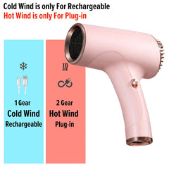 2600mAh Cordless Anion Blow Dryer Portable Hair Dryer 40/500W USB Rechargeable Powerful 2 Gears for Household Travel Salon