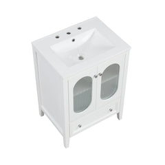 24" Bathroom Vanity with Sink, Bathroom Vanity Cabinet with One Drawer and Doors, Adjustable Shelf, Solid Wood and MDF, White