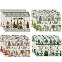 Christmas linen placemat Christmas tree print kitchen and restaurant decoration table mat