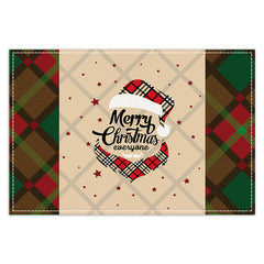Christmas table mat with white linen snowman checkered print