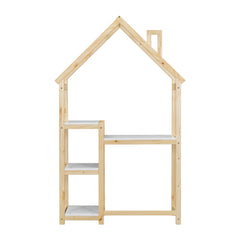 House-shaped Wooden writing Desk Kids study Table Bookshelf & Toy Storage Natural