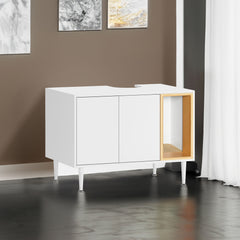 Bathroom sink cabinet, with cat trash can shell, hidden garbage pet bathroom, with partition, wooden cabinet furniture, white