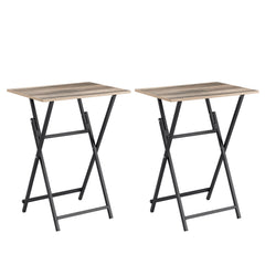 2-piece folding TV tray table without assembly, portable sofa side table, brown and black
