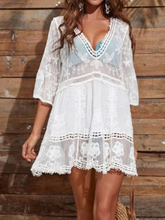 Sexy lace loose beach vacation hooded skirt bikini jacket swimsuit women