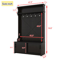 Hall tree with roof rack and storage platform, corridor shoe cabinet with sliding door, clothes hanger with 5 hooks black