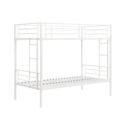 Twin metal bunk beds, metal structure bed frame with safety guardrails and 2 ladders, convertible bunk beds, white