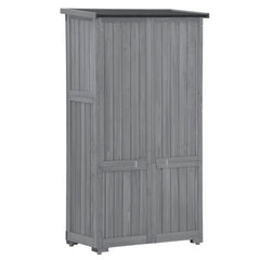 Wooden Garden Shed 3-tier Patio Storage Cabinet Outdoor Organizer Wooden Lockers with Fir Wood (Gray Wood Color -Shutter Design)