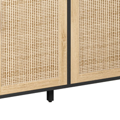 62.20"Elegant and Functional 4-Door Rattan Decorative Storage Cabinet,for Bedroom,Living Room,Office,Easy Assembly,Black