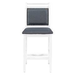 TOPMAX 3-Piece Wood Counter Height Drop Leaf Dining Table Set with 2 Upholstered Dining Chairs for Small Place White+Gray