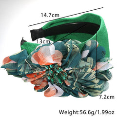 Handmade diamond inlaid fabric flower with teeth and anti slip exaggerated headband for women