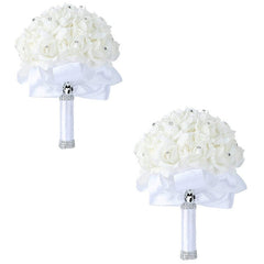 White Ivory Bridal Bridesmaid Flower Wedding Bouquet Artificial Flower Rose Bouquet Crystal Bridal Bouquets