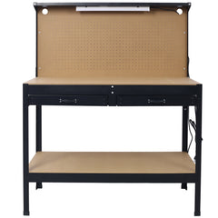 Steel Workbench Tool Storage Work Bench Workshop Tools Table W/Drawer and Peg Board ,4xAC outlets 2xUSB Ports