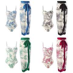 New one-piece swimsuit women's tight fitting slimming retro strap sunscreen long skirt two-piece set