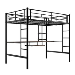 Loft Bed with Desk and Shelf   Space Saving Design Full Black