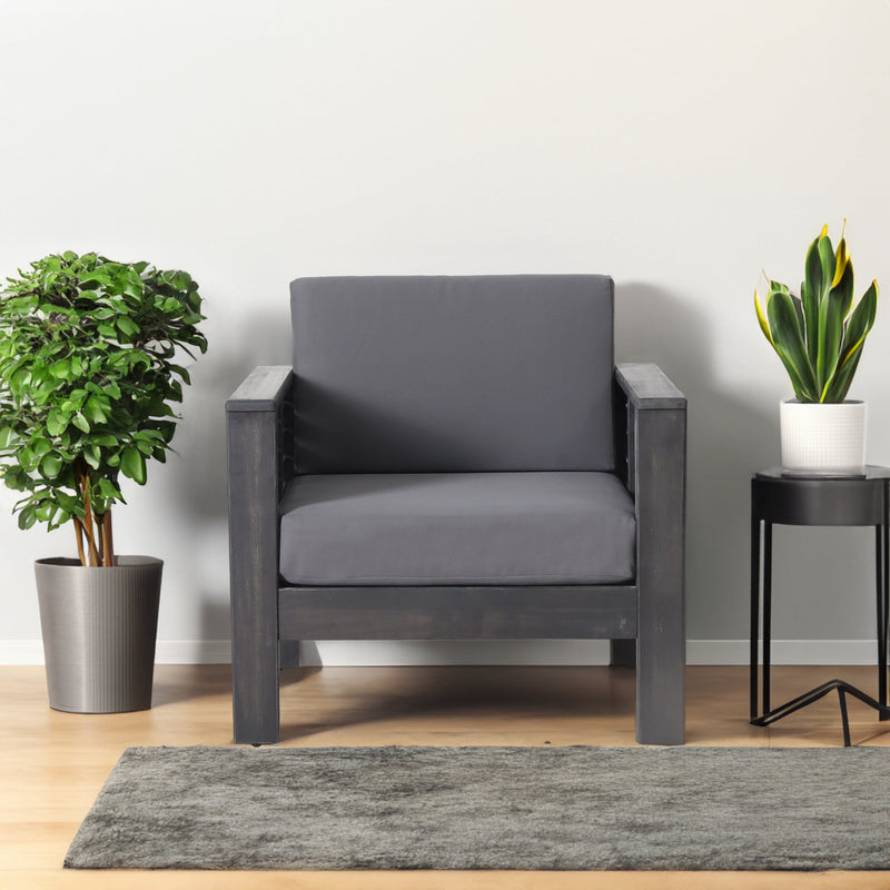 ( Set of 2) Outdoor Acacia Wood Club Chairs with Cushions, Dark Gray, 27.75
