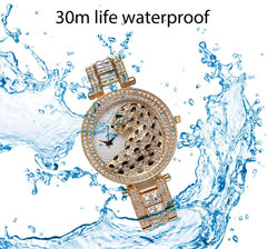MISSFOX V227  Women Quartz Watch Fashion Bling Casual Ladies Watch Female Quartz Gold Watch Crystal Diamond Leopard For Women Clock