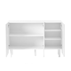 ON-TRANS Cream Style Shoe Cabinet with 5 Adjustable Solid Wood Legs, Large Storage Cabinet with Wave Doors, White