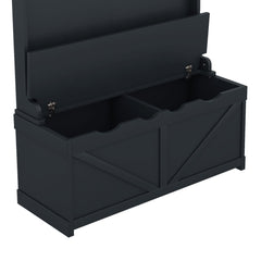 Hall tree with storage desk, entrance desk with drawers and 5 hooks, display rack, dark blue