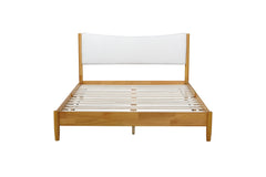 Queen Size Rubber Wooden , Solid Wooden Bed with Teddy Velvet Cushion Upholstered Headboard, Enhanced by Support Feet