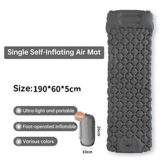 Outdoor double inflatable sleeping pad – with built-in pillow & pump, for camping, backpacking, hiking.