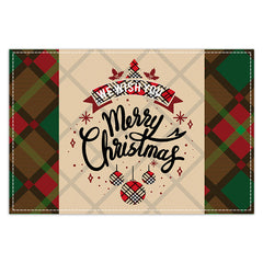 Christmas table mat with white linen snowman checkered print