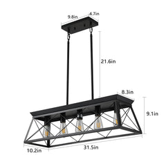 5-light farmhouse pendant light, metal pendant light island fixture, modern rectangular island light, pure black (no bulb)
