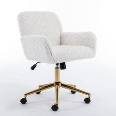 Artificial rabbit hair gold metal base home office chair adjustable chair rotating office chair, dressing chair (beige)