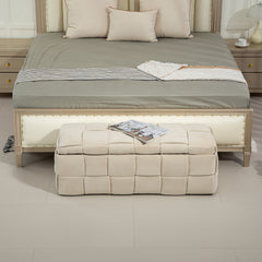 COOLMOR storage Ottoman chair, bedroom end stool, cushioned fabric entrance cushioned footstool with safety hinge (beige)