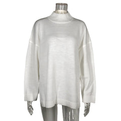 Knitted pullover loose irregular thick sweater high neck knitted sweater