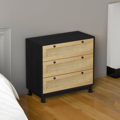 30.31"3-Drawers Storage Cabinet Rope Woven Drawer,for Bedroom,Living Room,Dining Room,Hallways,Black