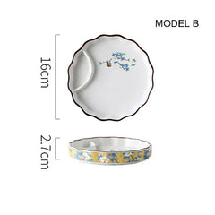 Dumpling plate sushi plate round square plate with soy sauce and vinegar partitioned snack plate ceramic plate for home use