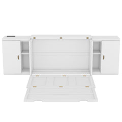 Full Size Murphy Bed with Shelves, Cabinets and USB Ports,White