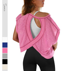 Women's beautiful back sports yoga T-shirt loose casual breathable