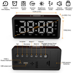 LED Wood-Grain Wooden Clock, RGB Color-Changing Dimming, Daylight Saving Time & Week Display, Desktop Electronic Alarm Clock